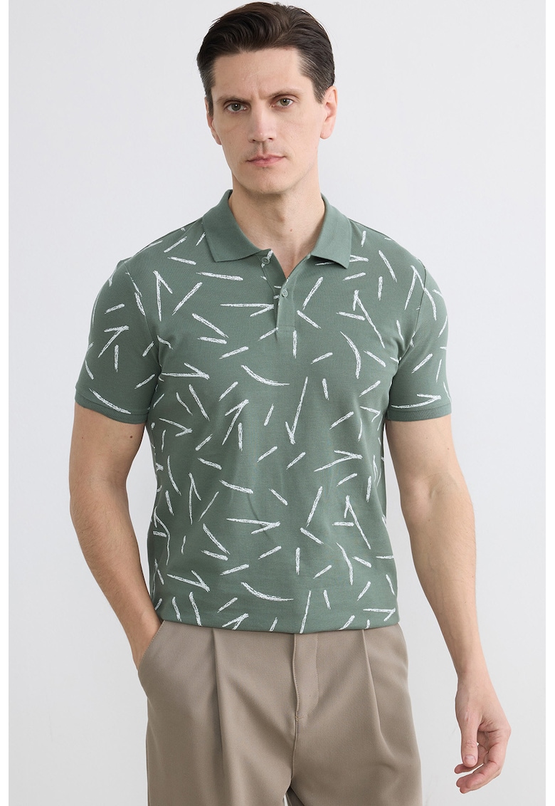 Tricou polo slim fit cu imprimeu - Verde