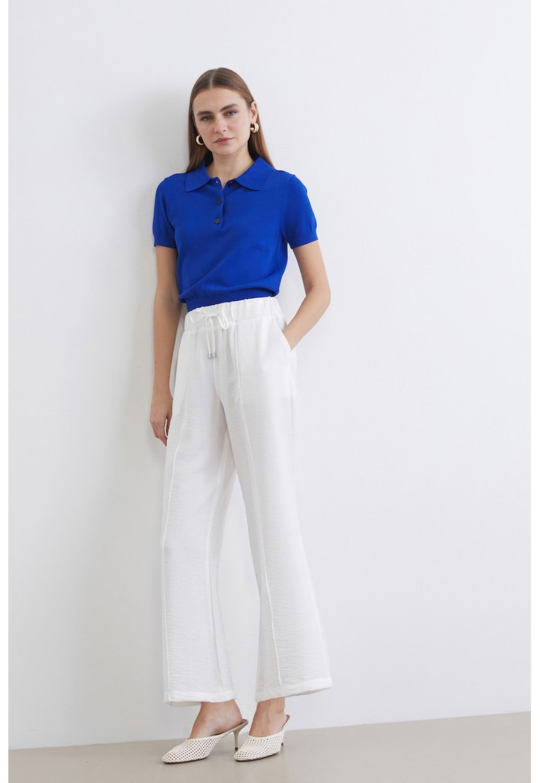 Pantaloni cu snur de ajustare in talie - Alb