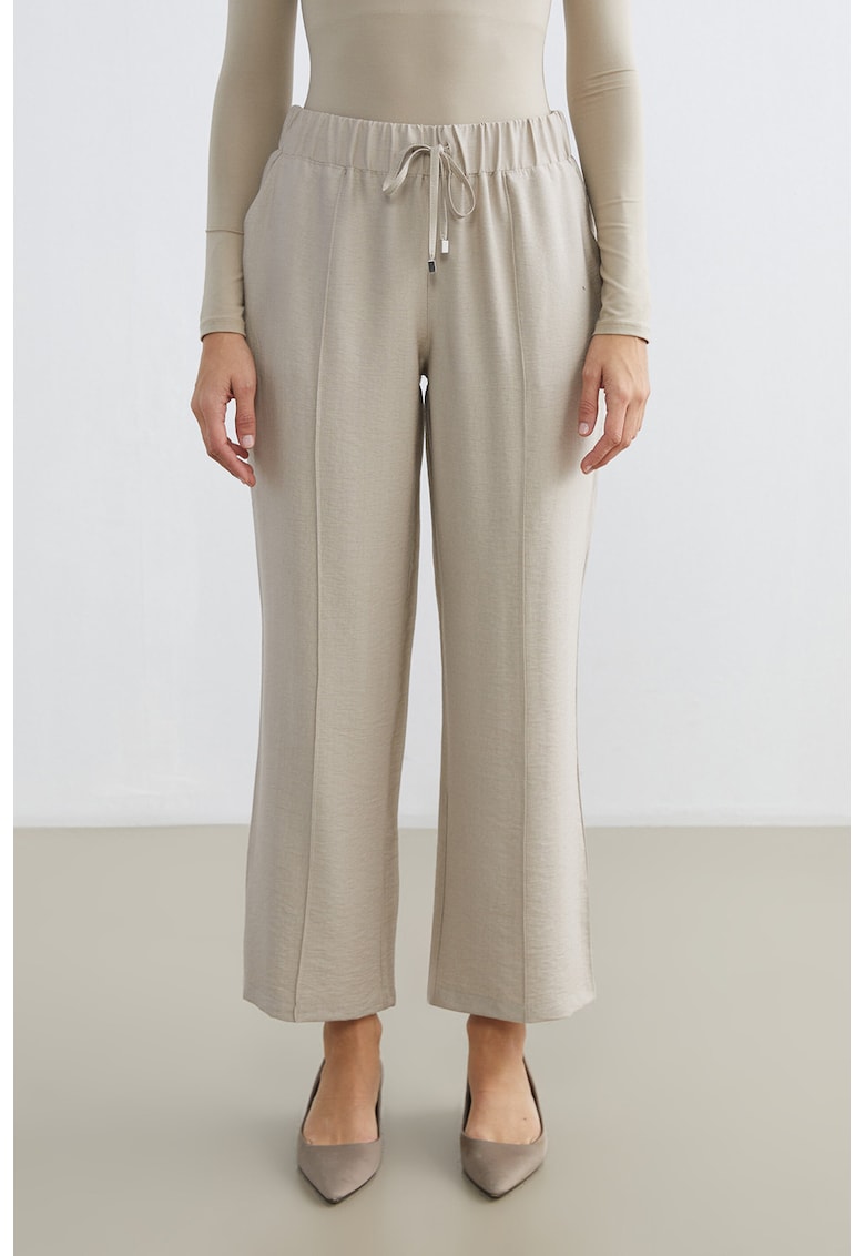 Pantaloni cu snur de ajustare in talie - Bej