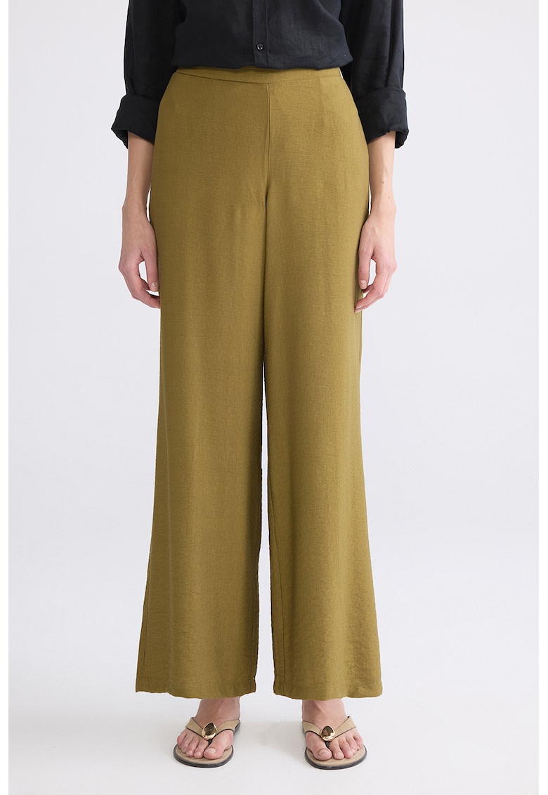 Pantaloni cu croiala ampla si talie elastica - Verde masliniu
