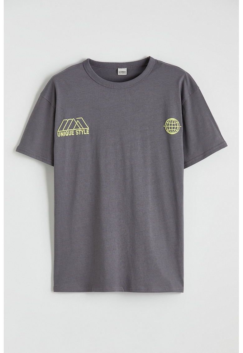 Tricou cu imprimeu si maneci cazute - Gri