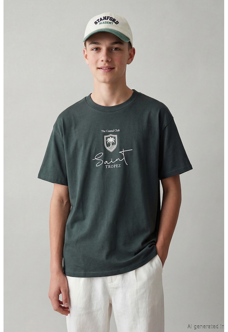 Tricou lejer cu imprimeu - Verde inchis