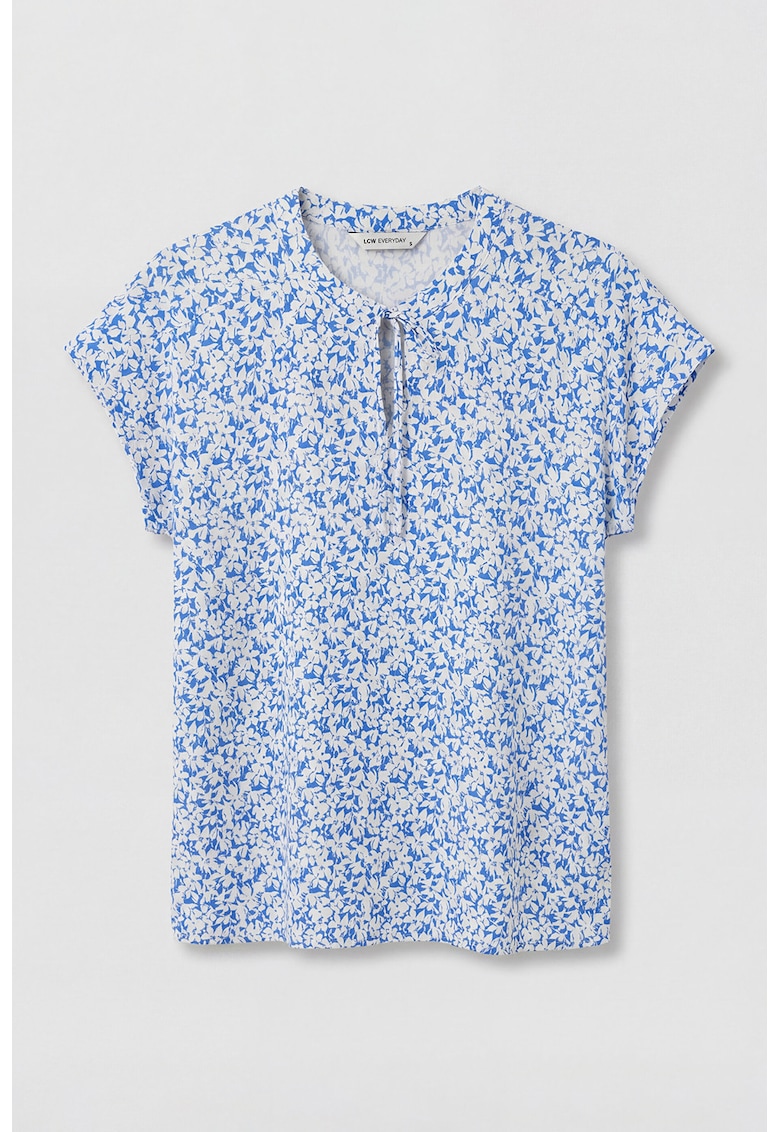 Tricou cu model floral si prindere la decolteu - Albastru pastel