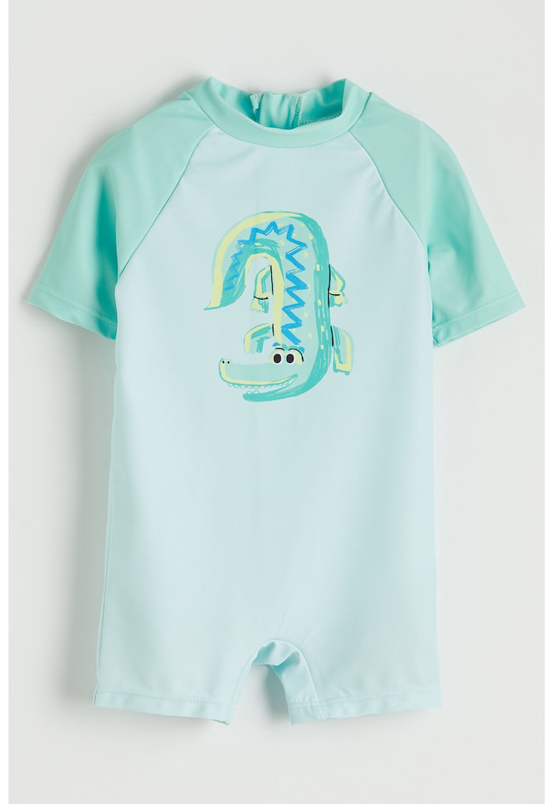 Costum de baie cu imprimeu si maneci raglan - Mint