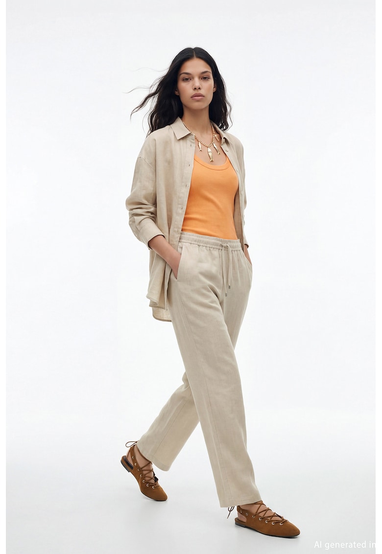 Pantaloni de in cu snur - Bej deschis