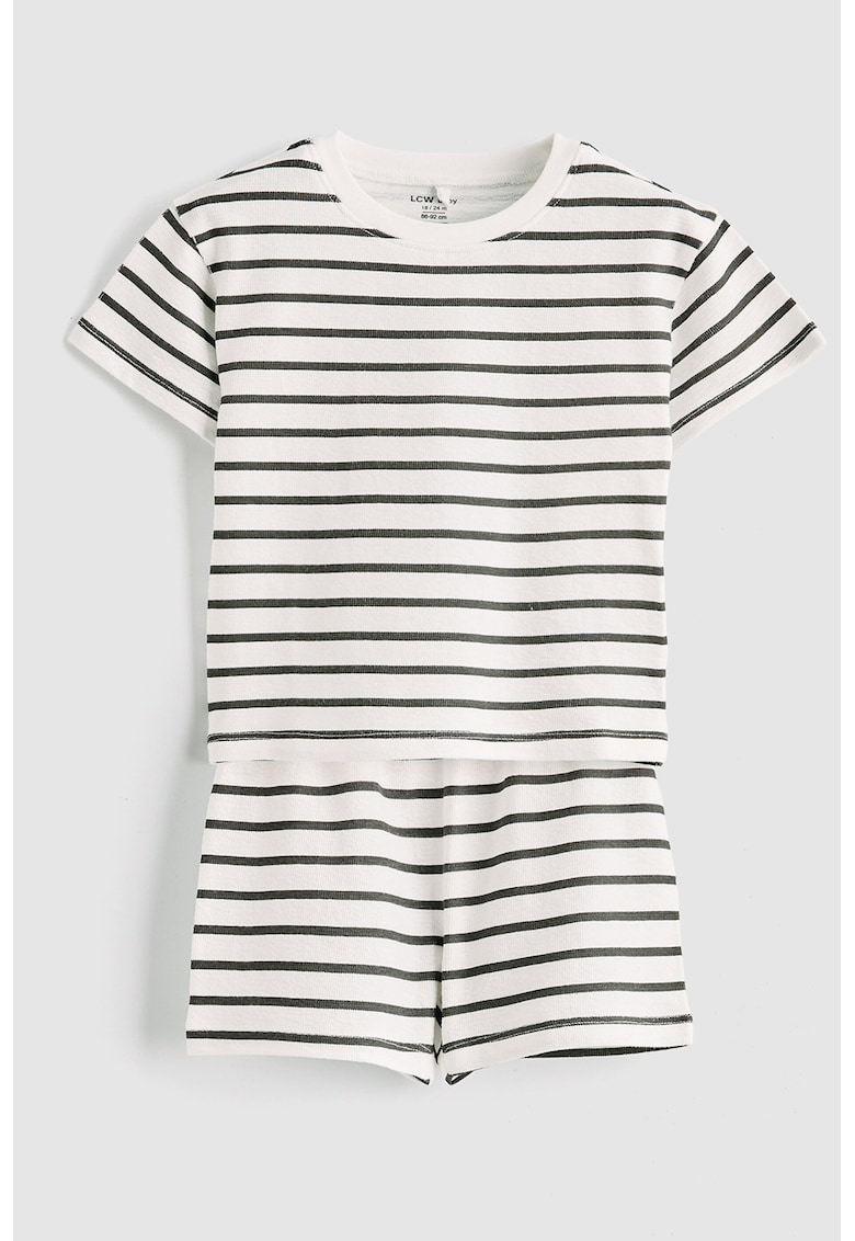 Set de tricou cu dungi si pantaloni scurti - Alb/Negru
