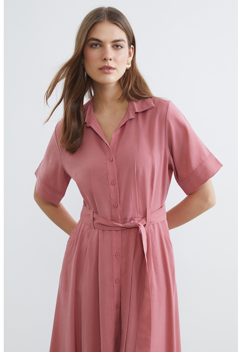 Rochie evazata din amestec de modal - Rosu pastelat