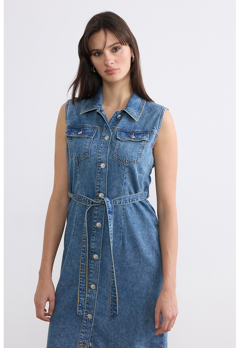 Rochie midi de denim - Albastru melange