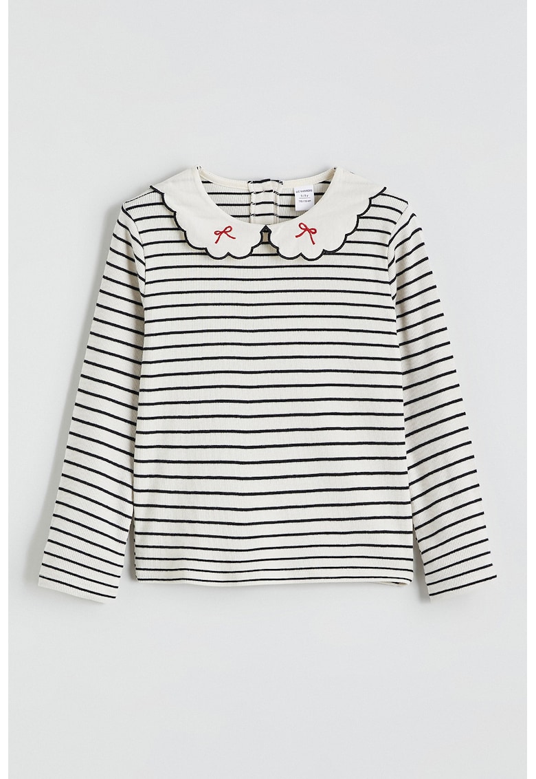 Bluza cu guler Peter-Pan si dungi - Alb/Negru