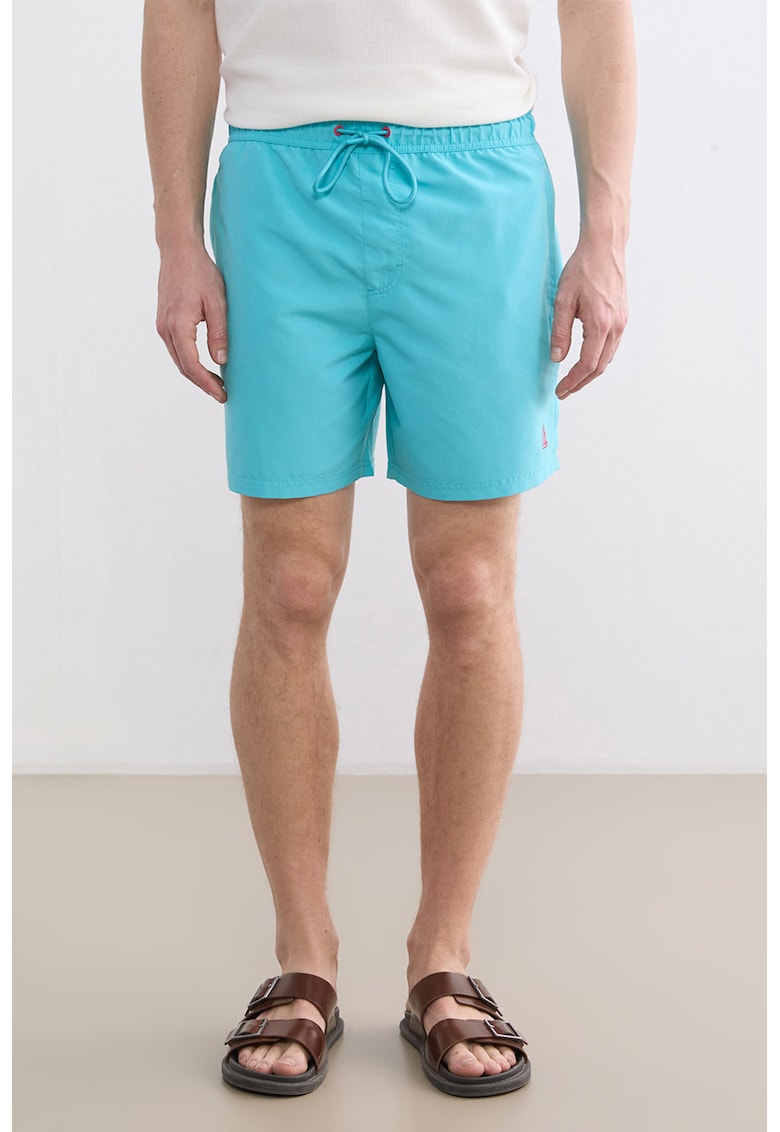 Pantaloni scurti de baie uni cu snur - Turcoaz inchis