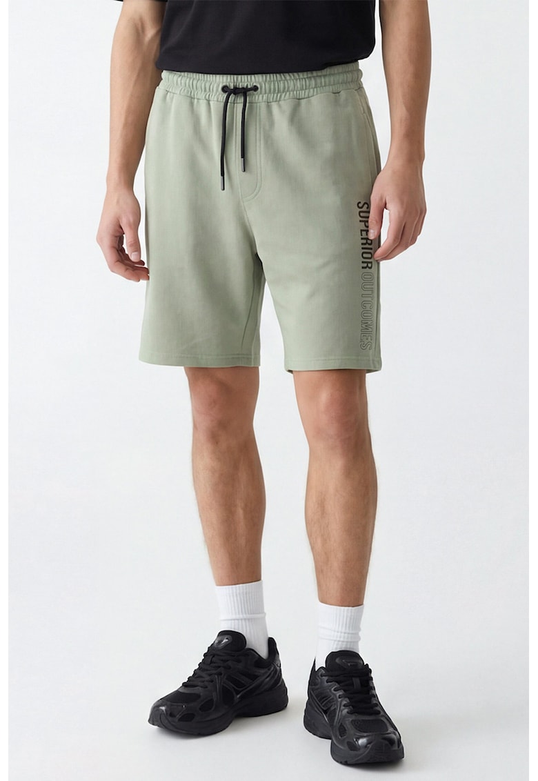 Pantaloni de trening cu text lateral - Verde sparanghel