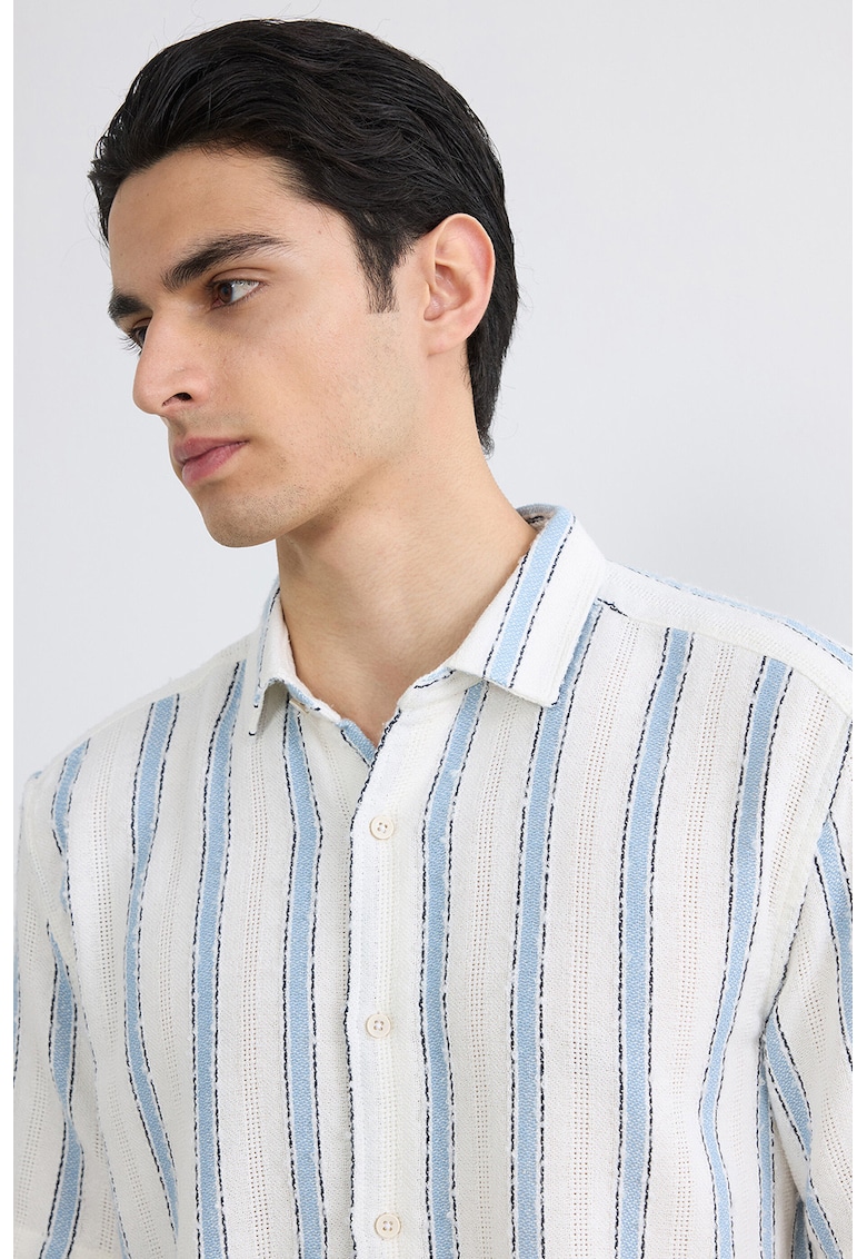 Camasa regular fit cu dungi - Alb/Albastru azur