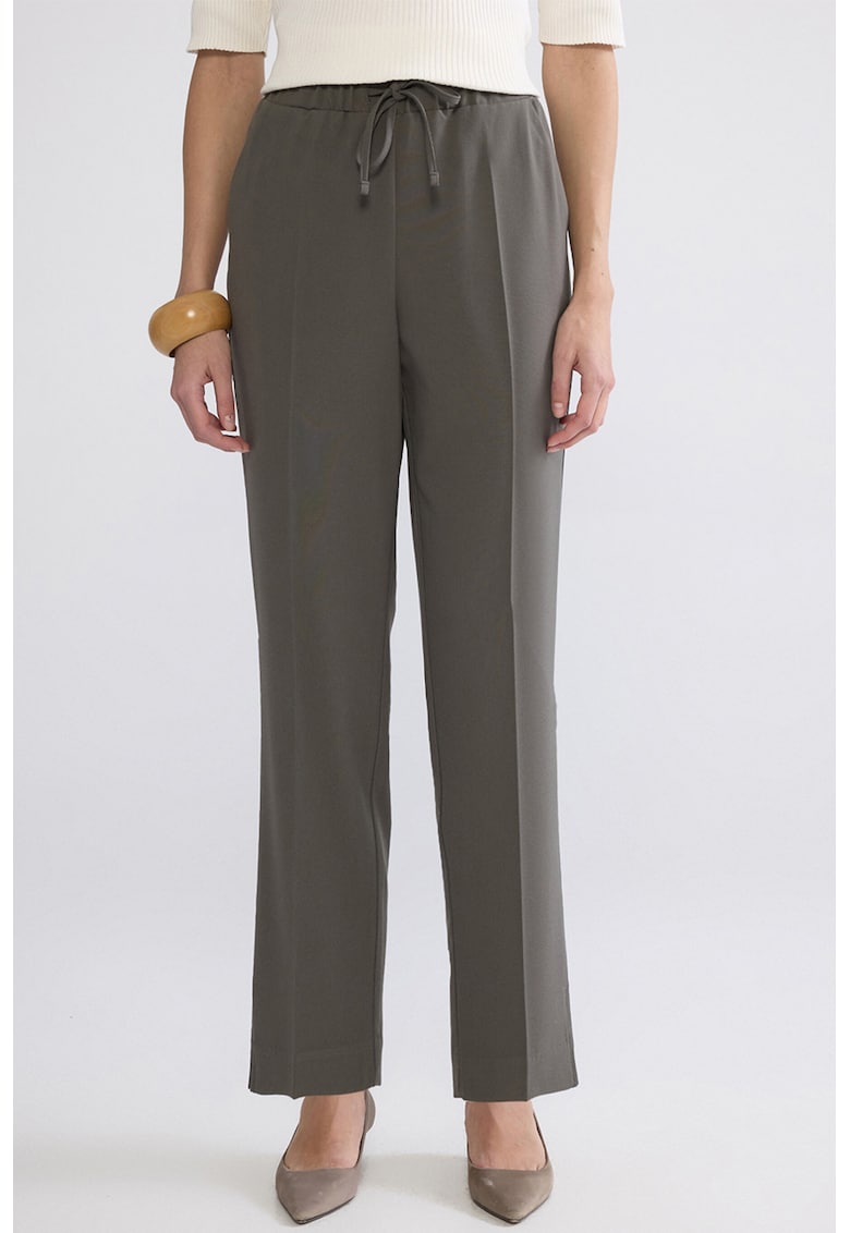 Pantaloni regular fit cu talie elastica - Gri inchis