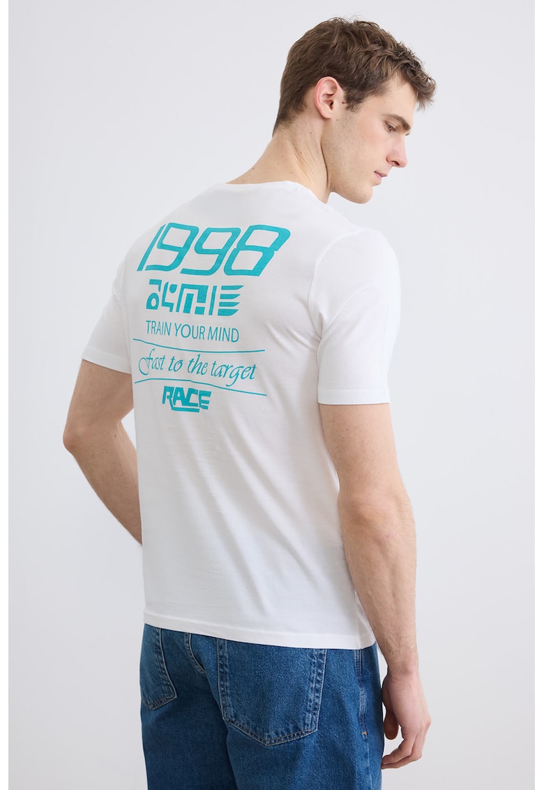 Tricou regular fit cu imprimeu - Alb/Turcoaz inchis
