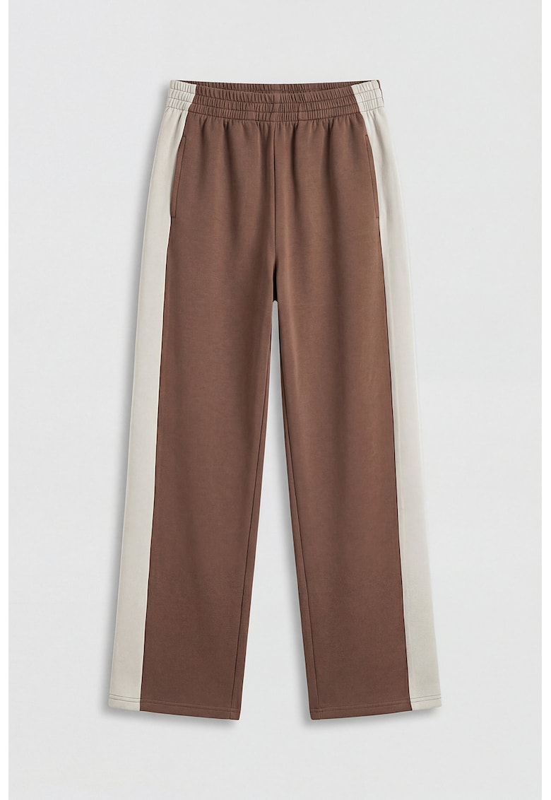 Pantaloni de trening cu croiala ampla si talie elastica - Maro/Alb murdar