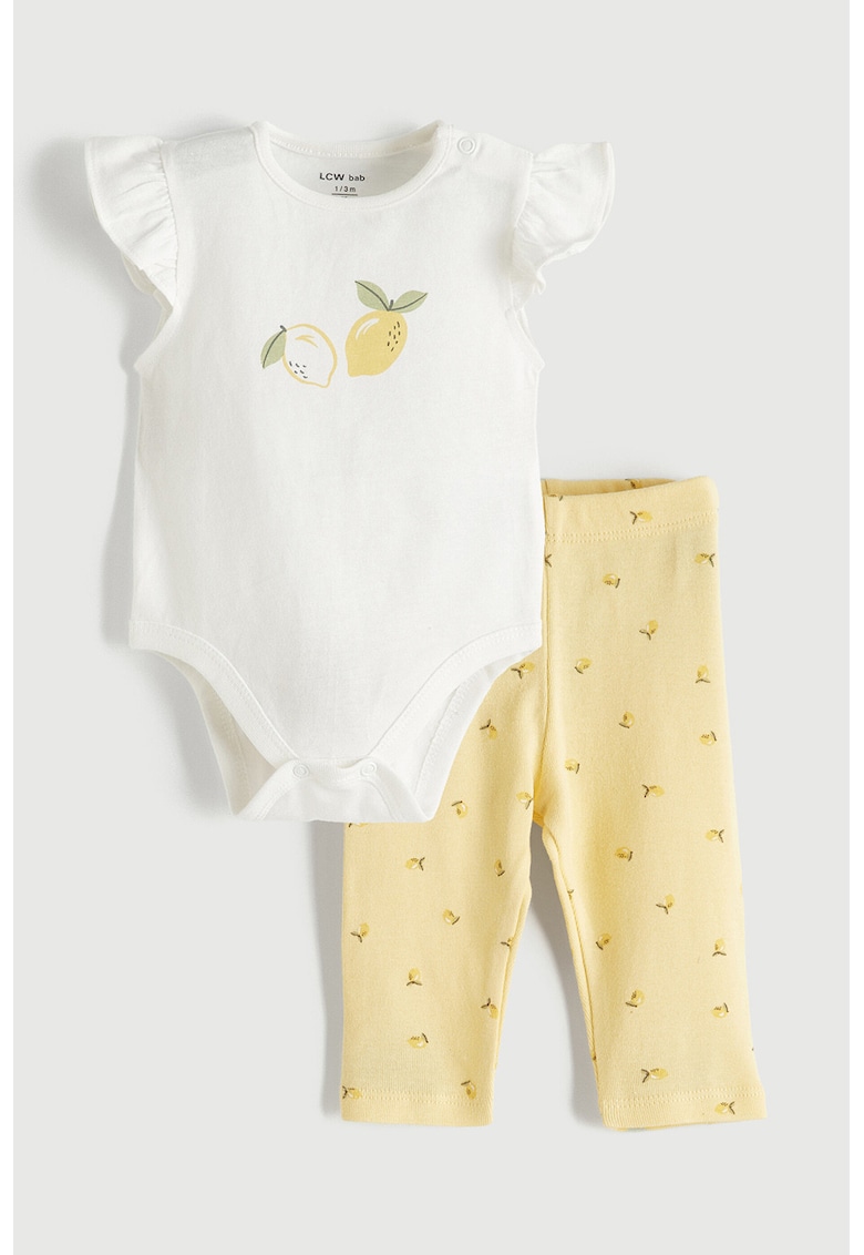 Set de body si colanti cu lamai - 2 piese - Alb/Galben pastel