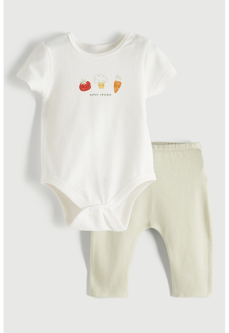 Set de body si colanti - 2 piese - Alb/Galben pastel