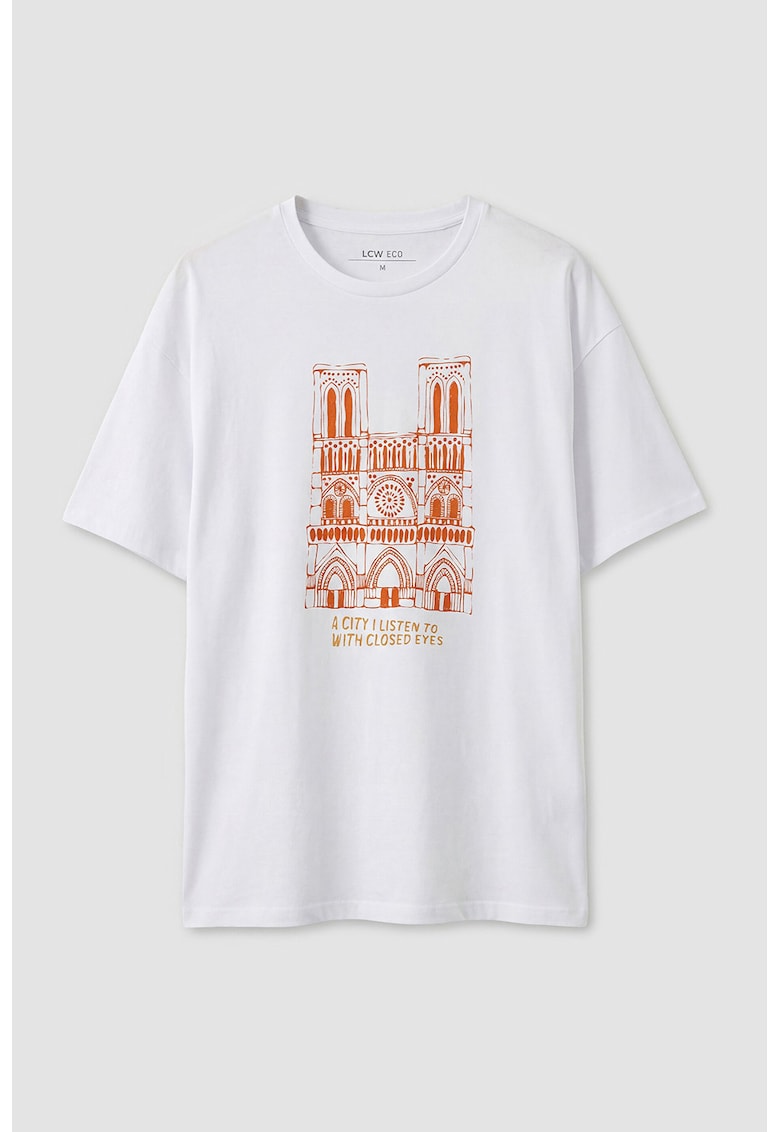 Tricou de bumbac cu decolteu la baza gatului - Portocaliu neon/Alb optic