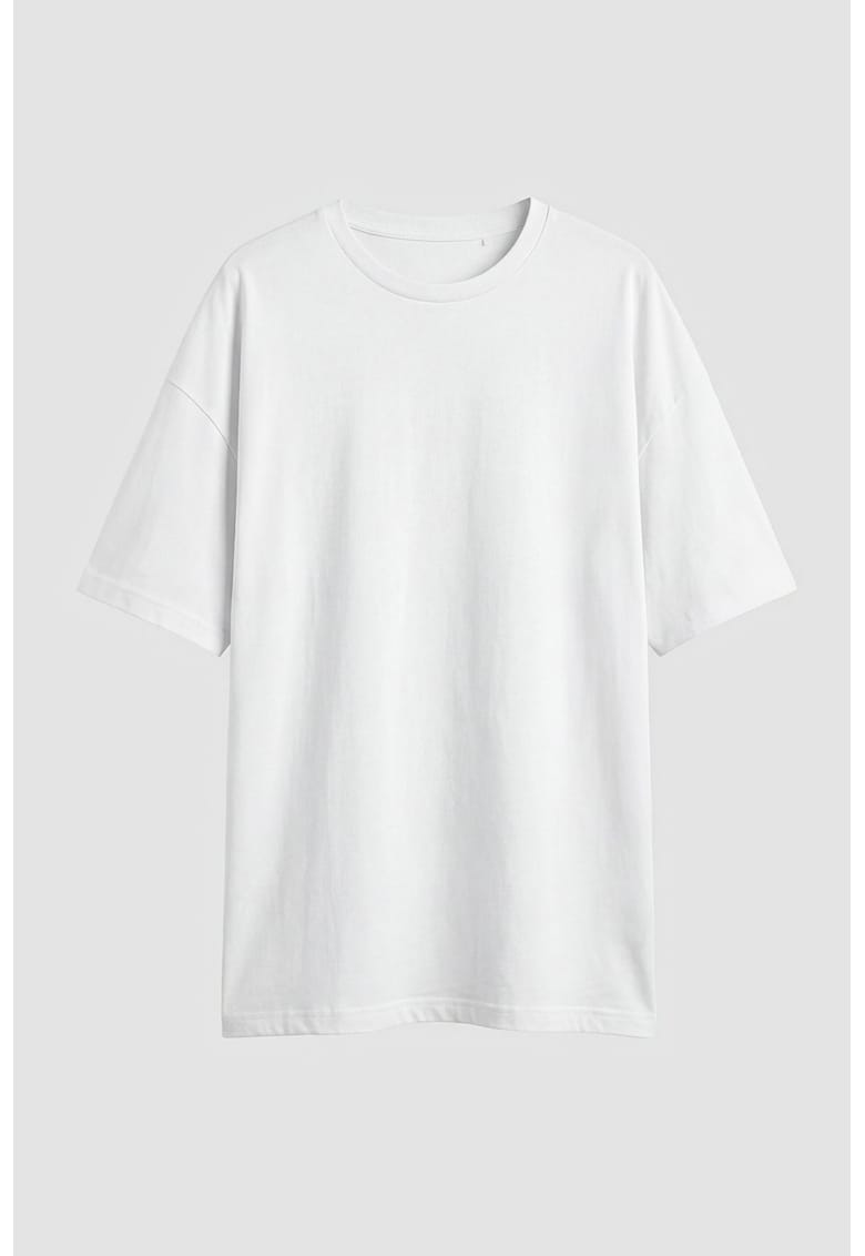 Tricou de bumbac cu decolteu la baza gatului - Albastru marin/Alb optic
