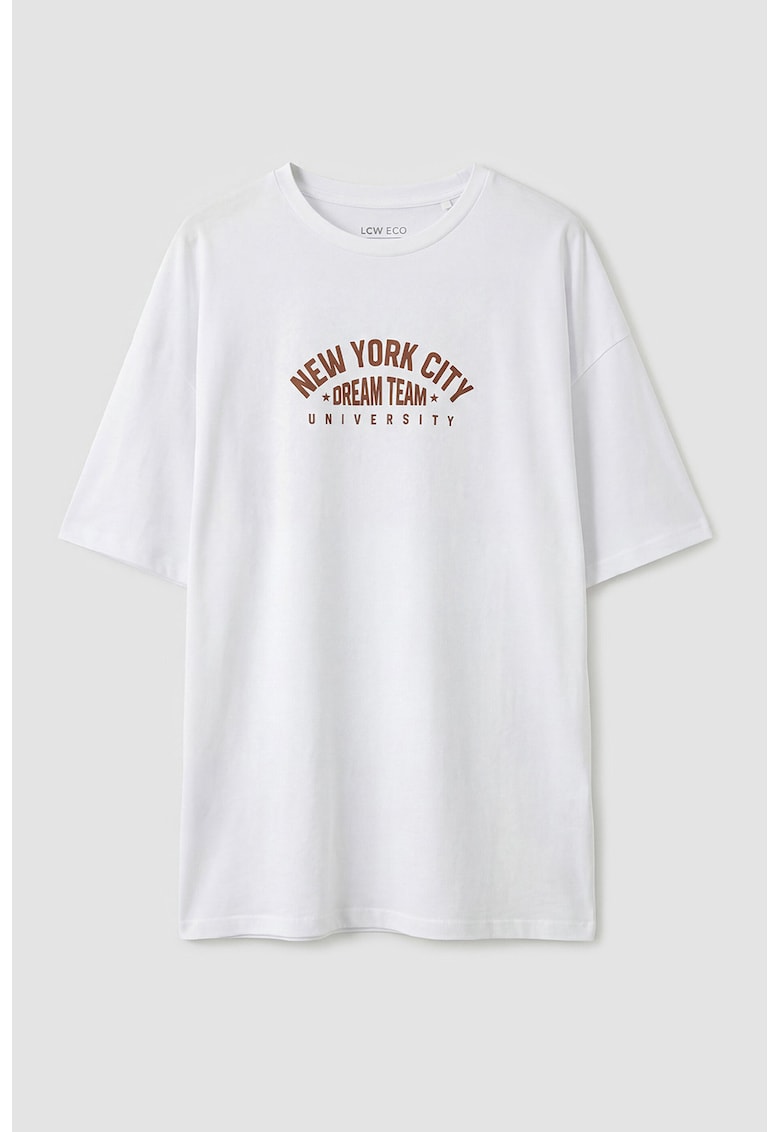 Tricou cu imprimeu si maneci cazute - Maro/Alb optic