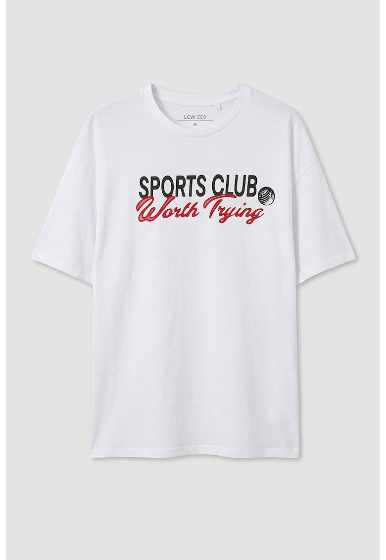 Tricou cu imprimeu si maneci cazute - Rosu/Negru/Alb optic