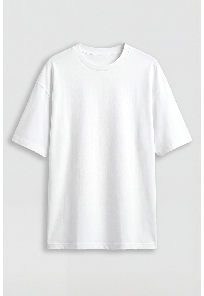 Tricou lejer de bumbac cu imprimeu - Alb optic/Albastru