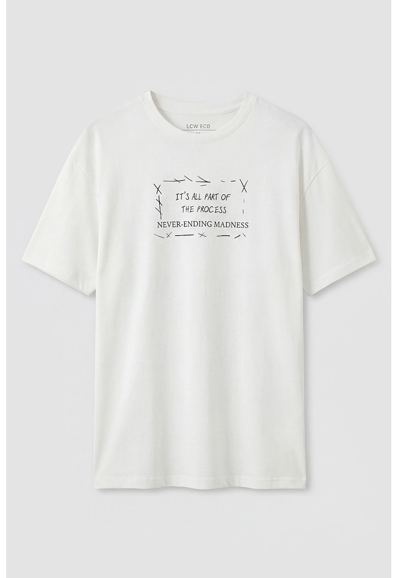 Tricou de bumbac cu maneci cazute - Alb/Negru