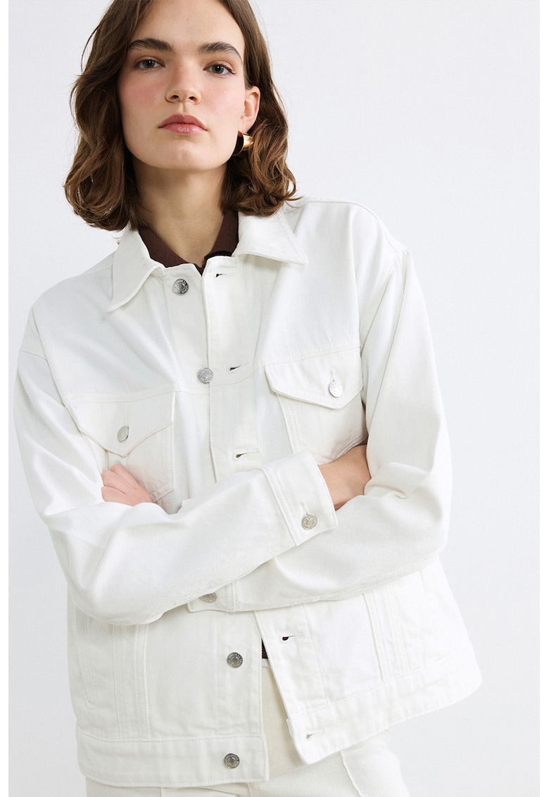 Jacheta uni de denim - Alb