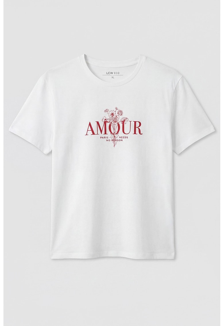 Tricou din bumbac cu imprimeu - Alb/Rosu inchis