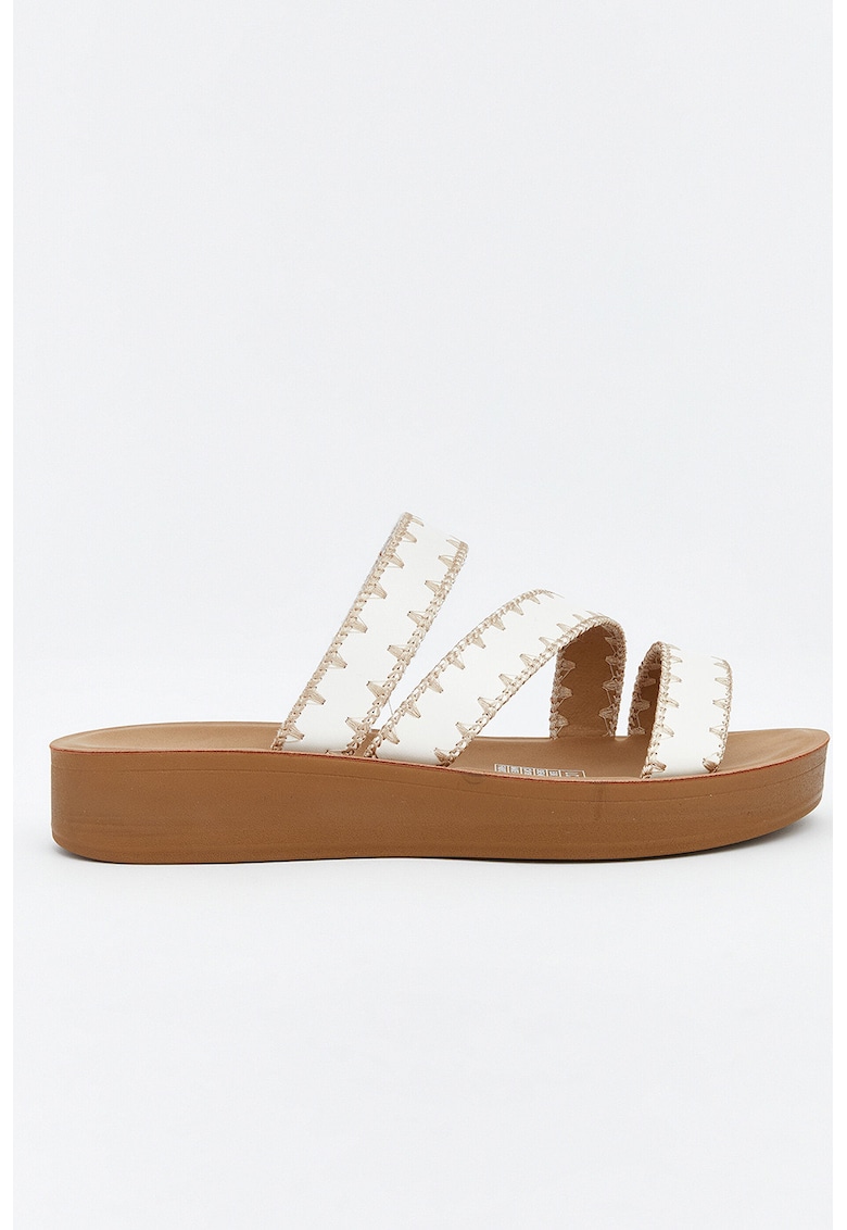 Papuci de piele ecologica cu barete multiple - Alb