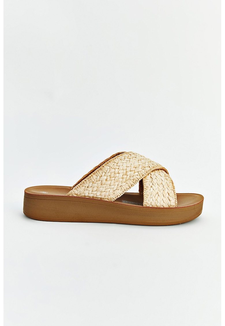 Papuci wedge tesuti - Bej