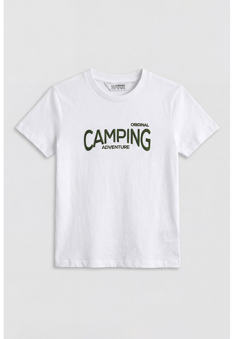 Tricou cu imprimeu si decolteu rotund - Alb/Kaki inchis