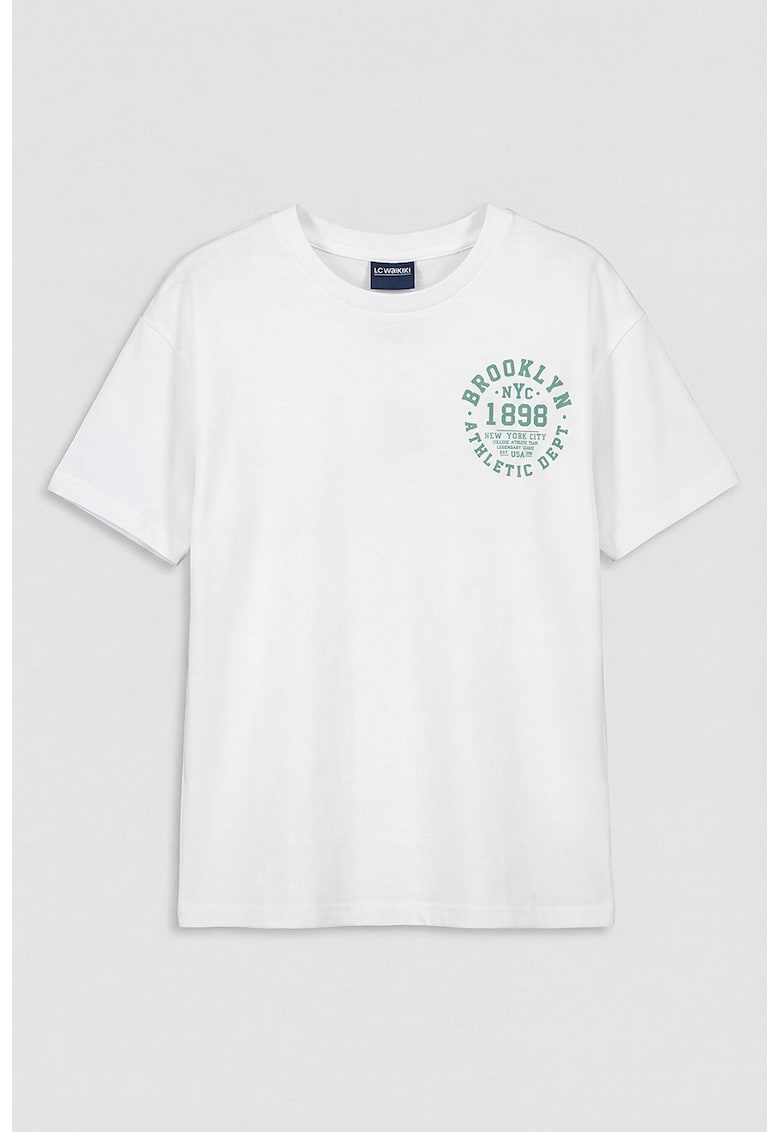 Tricou de bumbac cu imprimeu grafic - Alb/Verde aquamarin