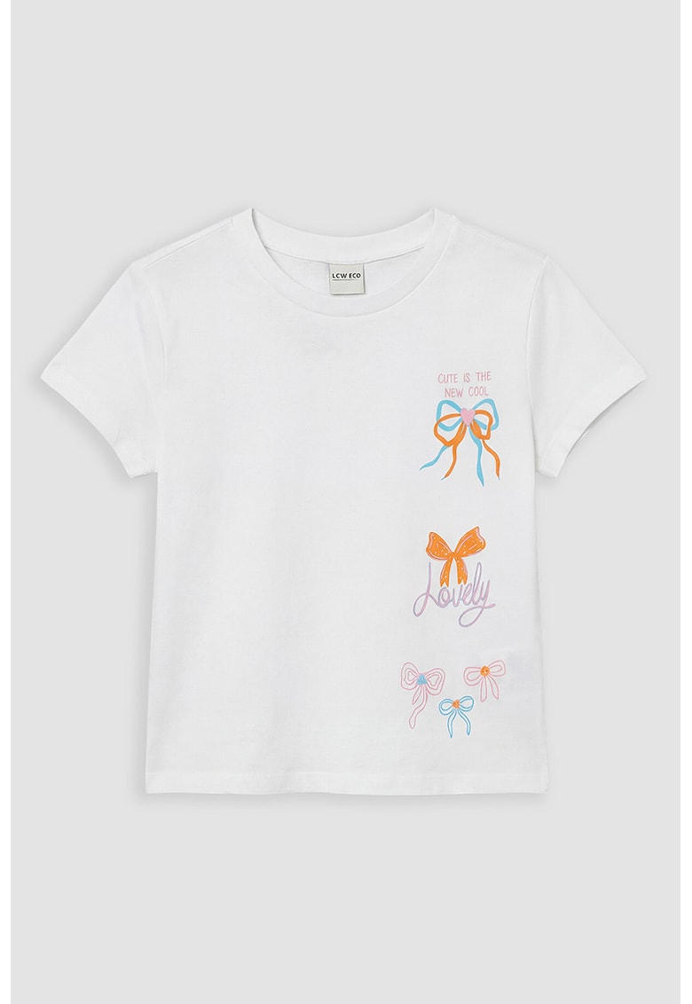 Tricou de bumbac cu imprimeu grafic - Alb/Portocaliu/Albastru deschis