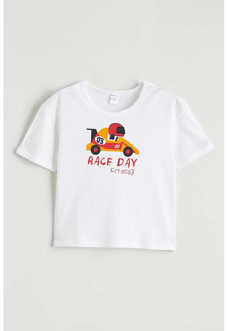 Tricou lejer de bumbac cu imprimeu frontal - Rosu/Alb/Portocaliu