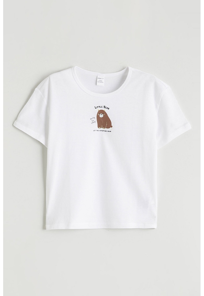 Tricou lejer de bumbac cu imprimeu frontal - Alb/Maro