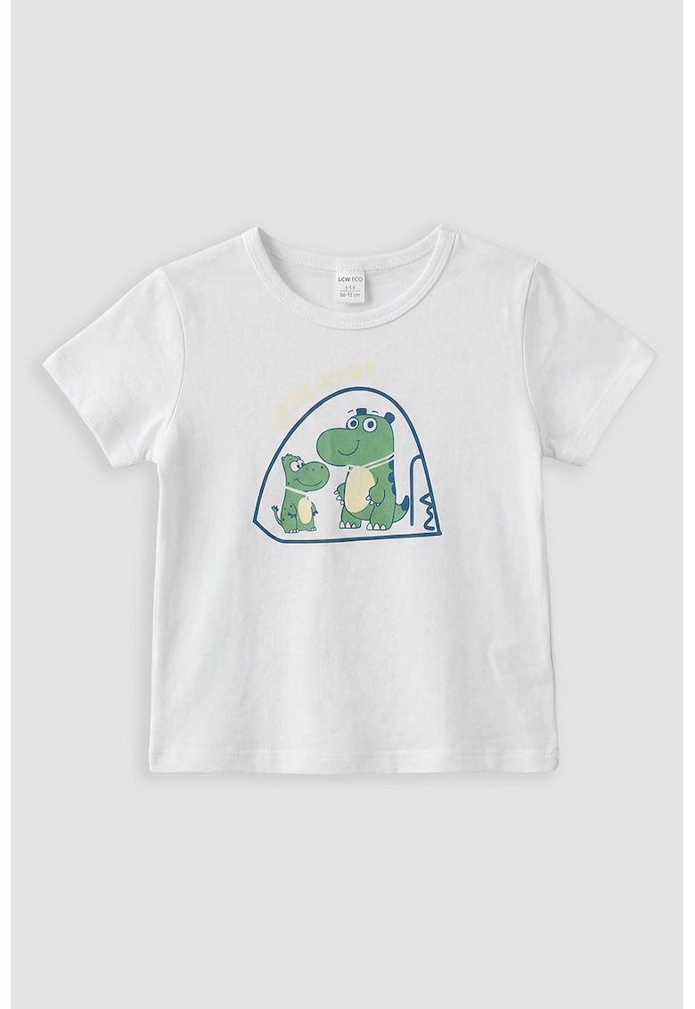 Tricou regular fit cu model grafic - Alb/Albastru inchis/Verde aquamarin