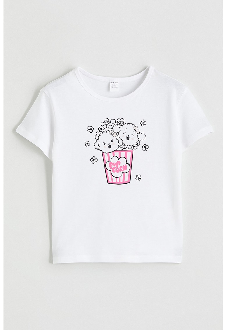 Tricou de bumbac cu decolteu la baza gatului - Alb/Negru/Roz