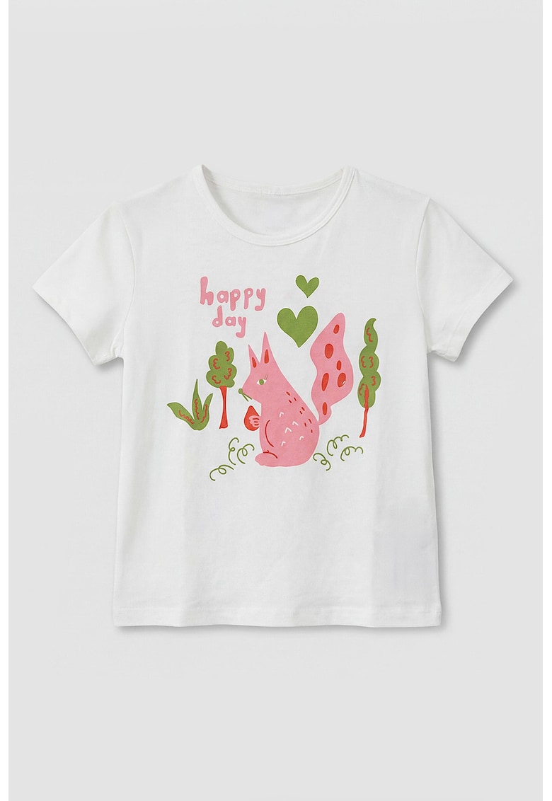 Tricou regular fit de bumbac - Alb/Roz/Verde feriga