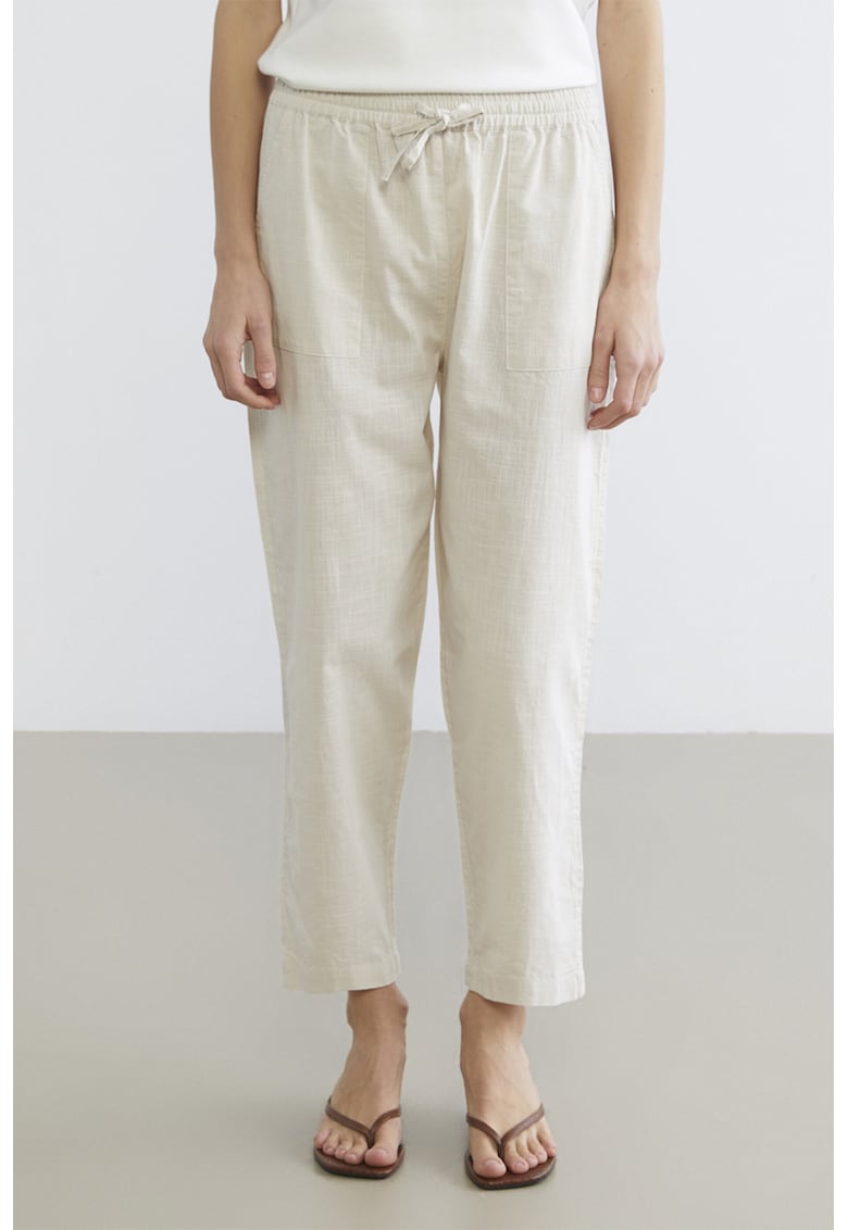 Pantaloni conici de bumbac - Alb fildes