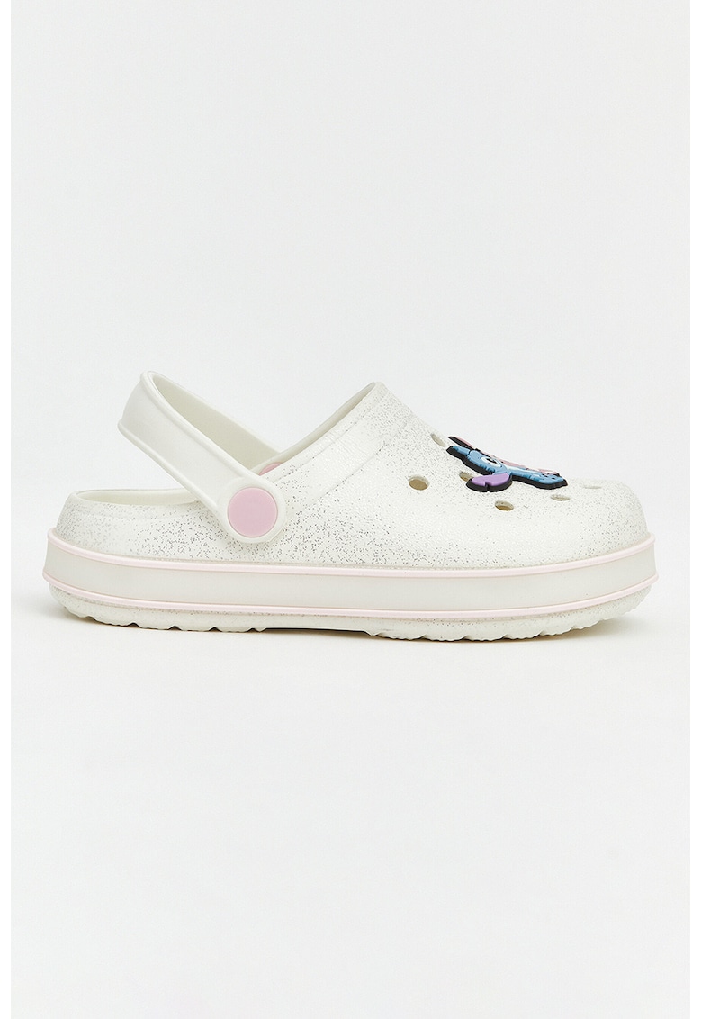 Saboti slingback cu aspect lucios si tematica Stitch - Alb/Lila/Albastru deschis