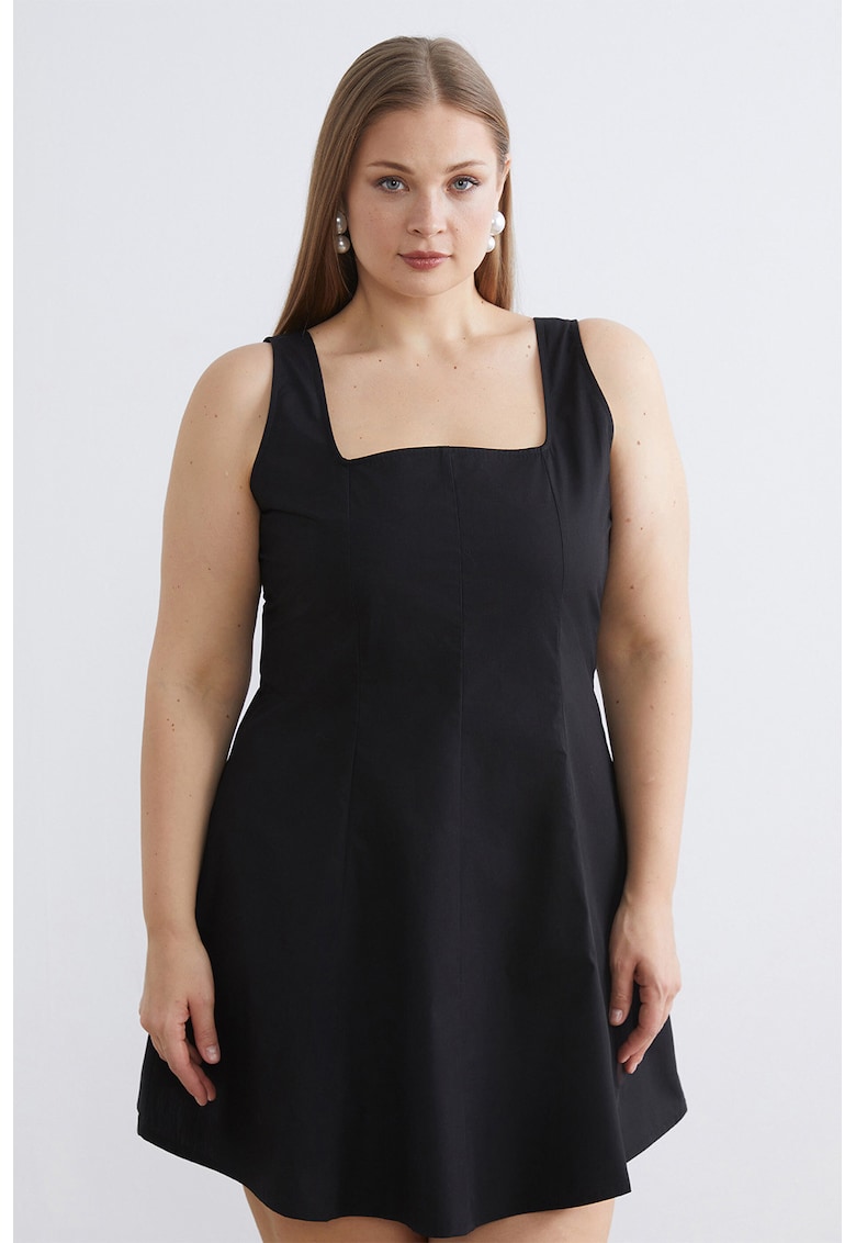 Rochie mini evazata cu decolteu patrat - Negru