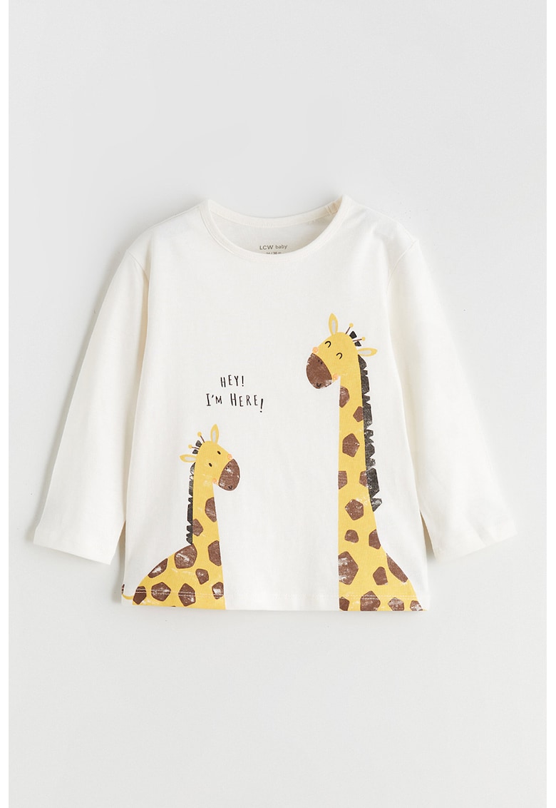 Bluza de bumbac cu imprimeu grafic si text - Alb/Maro/Portocaliu
