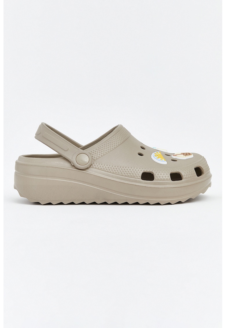 Saboti slingback cu perforatii - Maro taupe deschis