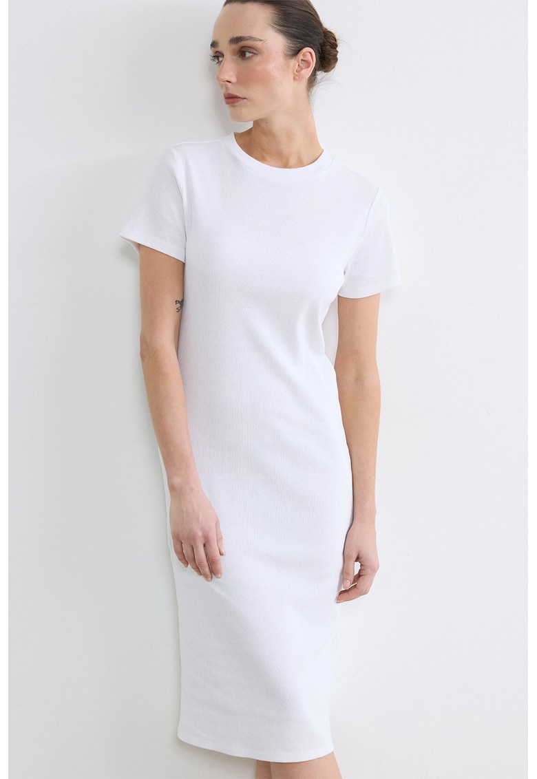 Rochie midi cu maneci scurte - Alb optic