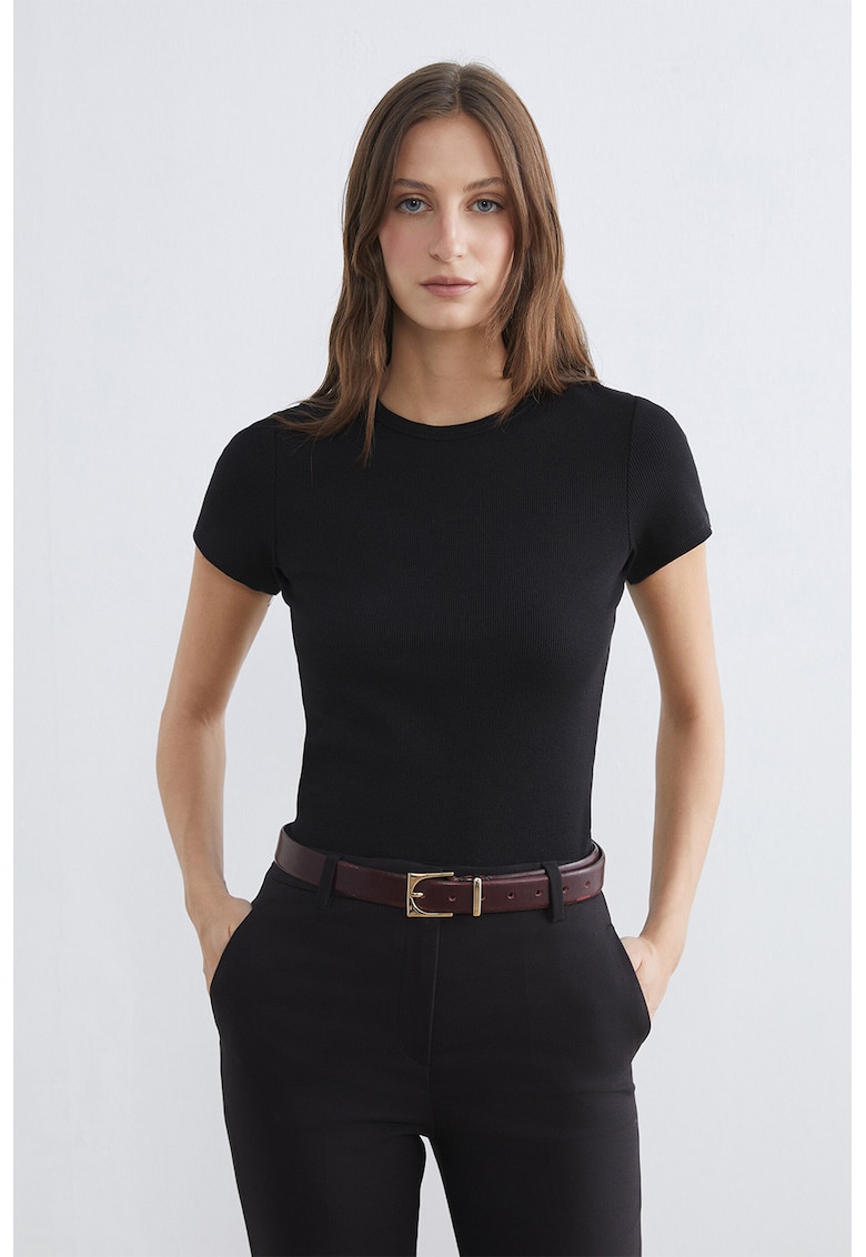 Tricou slim fit striat - Negru