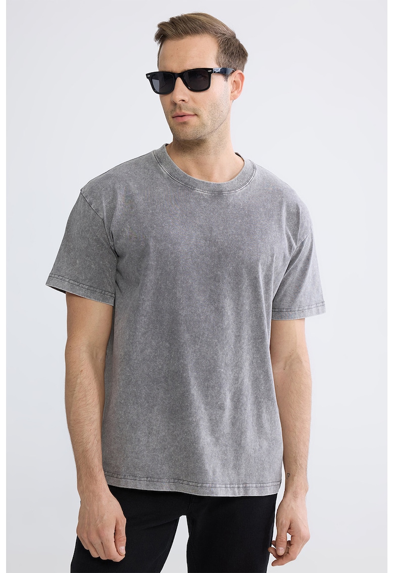 Tricou lejer de bumbac - Gri inchis melange