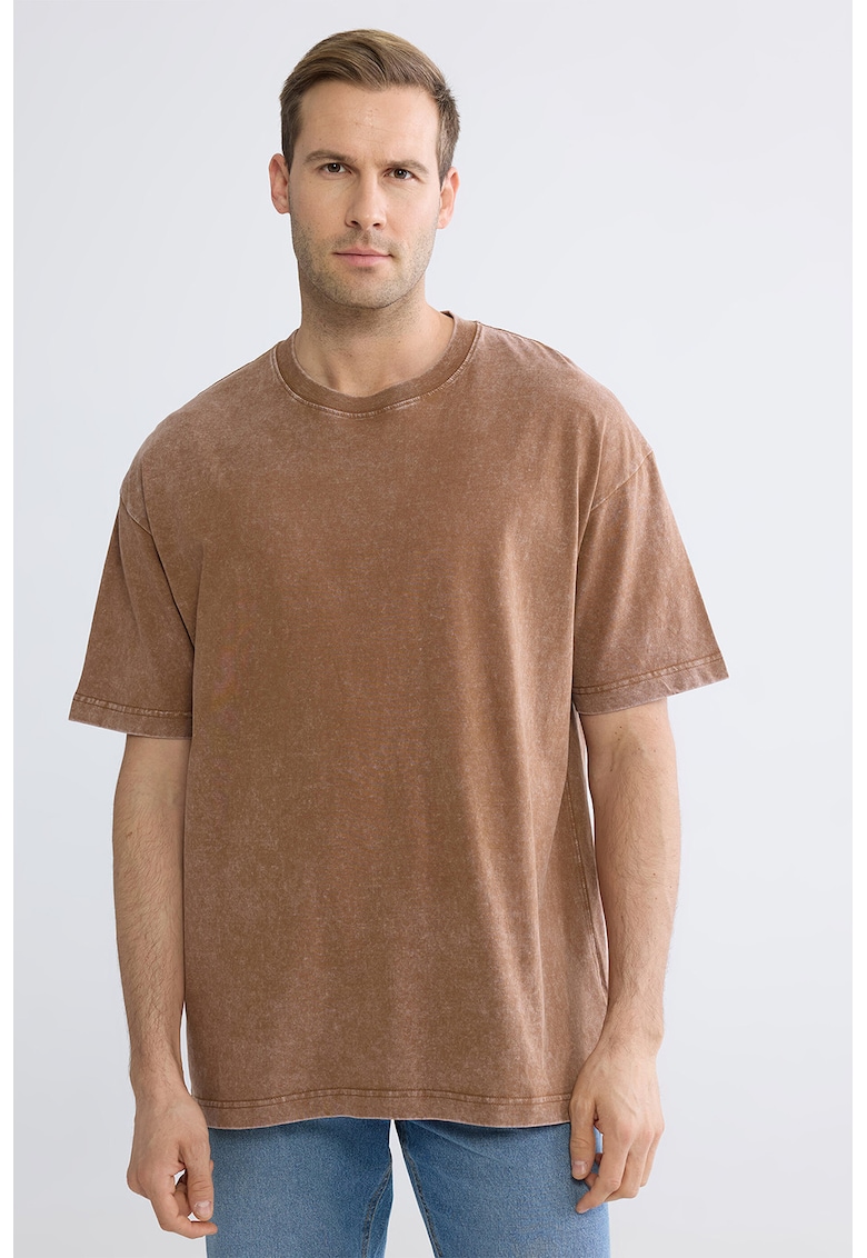 Tricou lejer de bumbac - Maro deschis melange