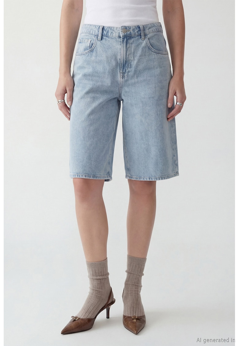 Bermude din denim cu 5 buzunare - Albastru deschis melange