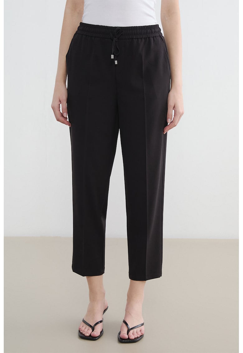 Pantaloni crop conici cu snur - Negru